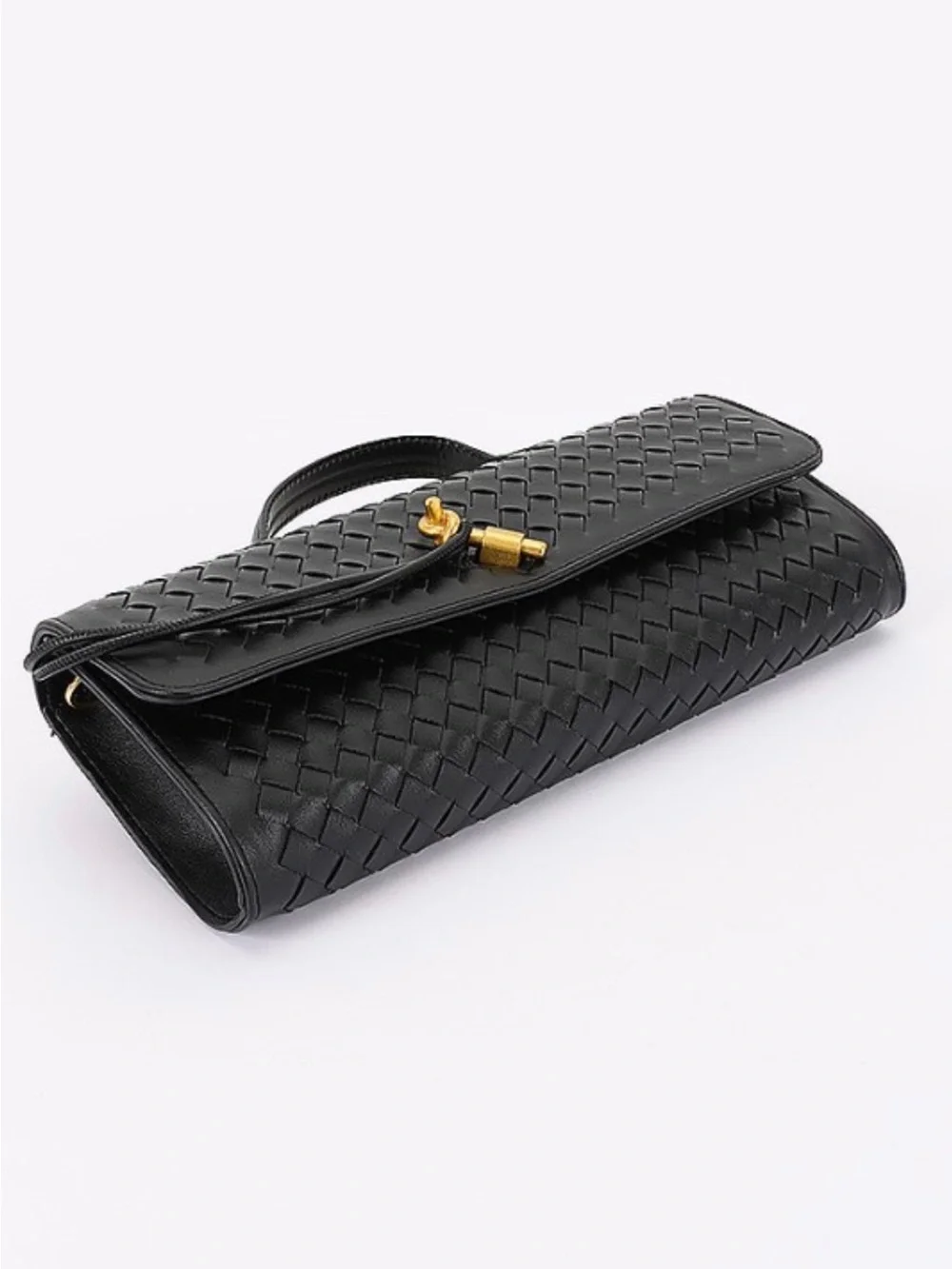 Woven Leather Top-Handle Bag with Gold Hardware
